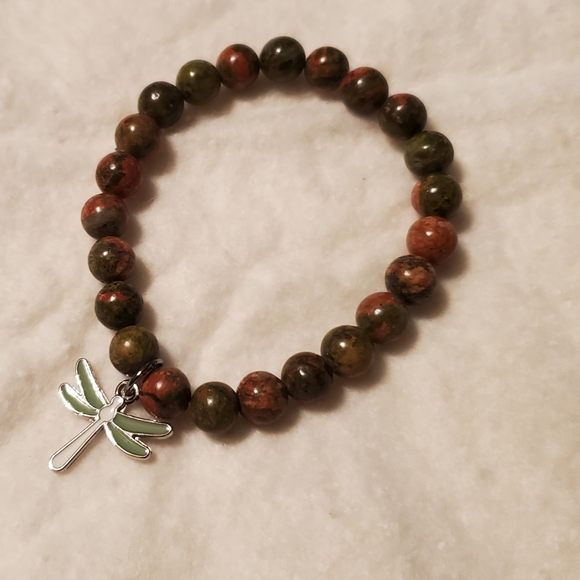 Unakite Crystal Bracelet with Dragonfly Charm - Picture 3 of 5